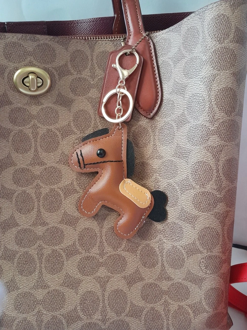 Faux Leather Horse Bag Charm Pony Keychain 1pc